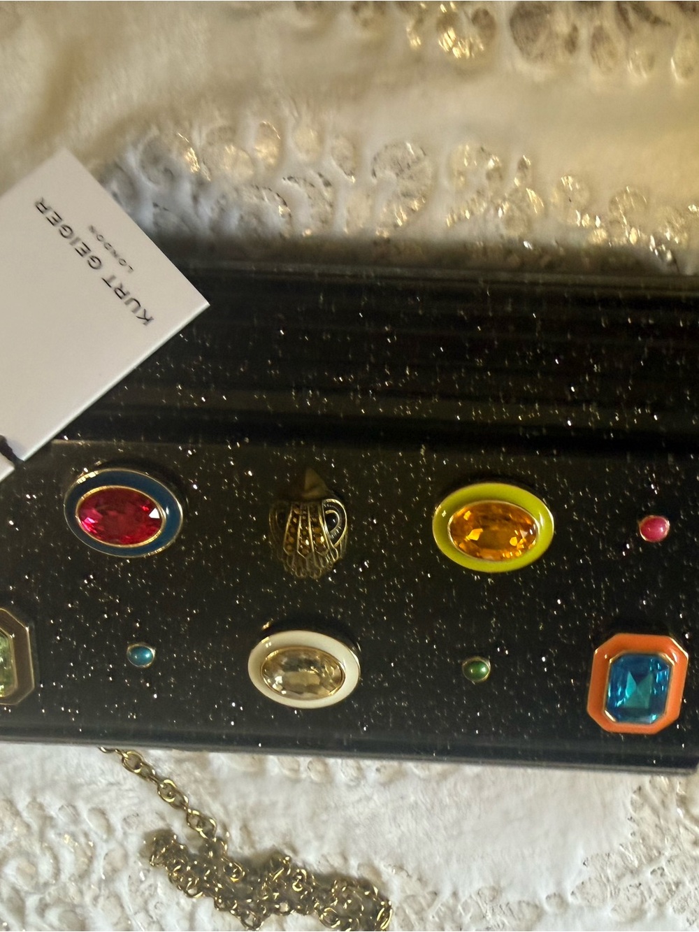 Kurt Geiger Set Black Jeweled Sandals with matching clutch purse set 9.5 - Picture 10 of 11
